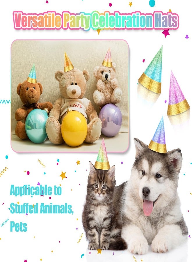Sonwyoung 40 Pcs Mini Birthday Party Hats for Stuffed Animals Toys Colorful Glitter Tiny Cone Party Hats for Cats and Dogs(Bright Color) - Image 4